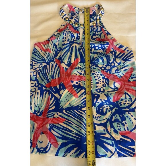 LILLY PULITZER Rogan She Sells Shells Silk Halter Top Women XS Stud Beach Resort - Picture 11 of 11